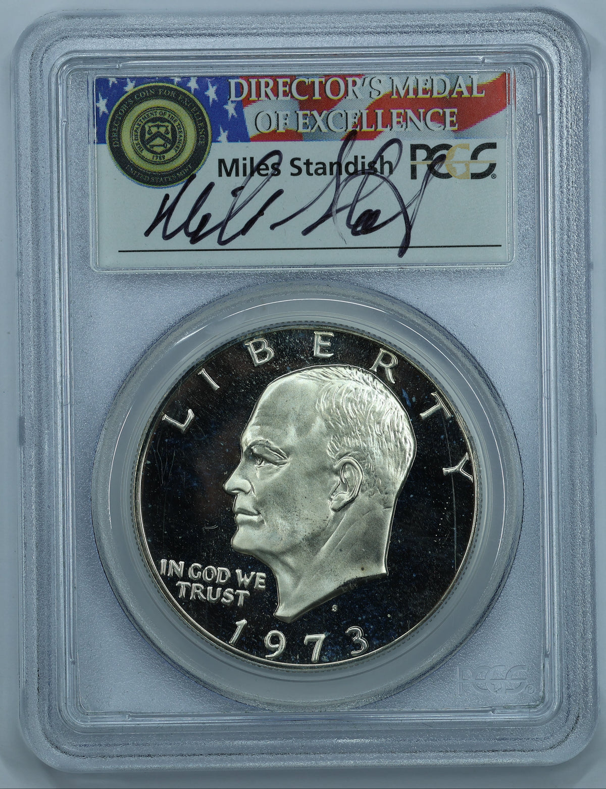 1973 S (San Francisco) Eisenhower Silver Dollar $1 - PCGS MS69 DCAM Miles Standish