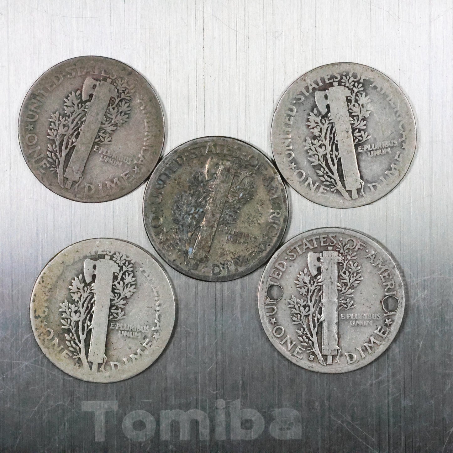 Lot of 5 Mercury Dimes - Very Worn/Cull 11.7 grams Exact Coins Shown