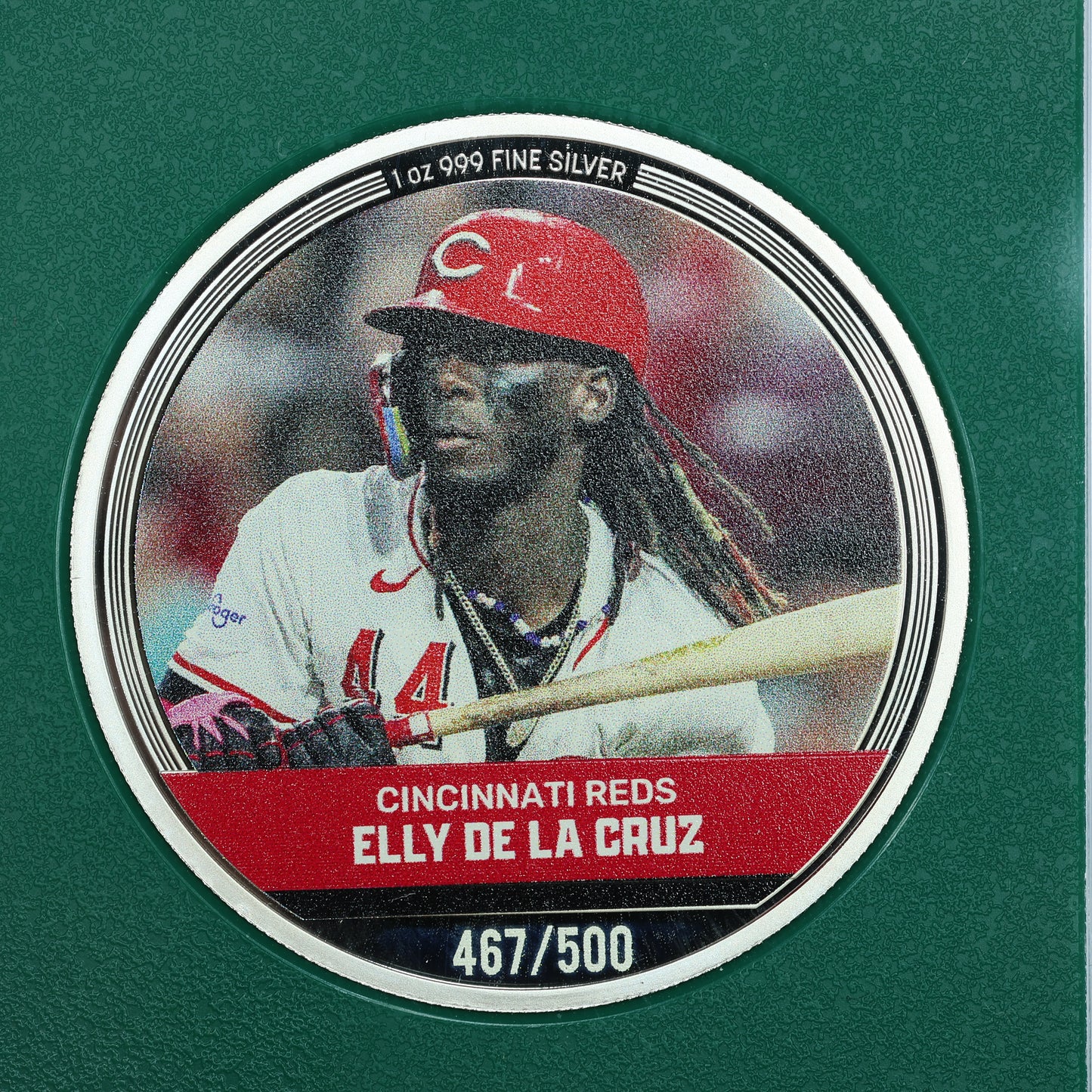 2024 Agoro Trading Coins MLB Elly De La Cruz 467/300 Emerald (Green) 1 oz Silver Coin
