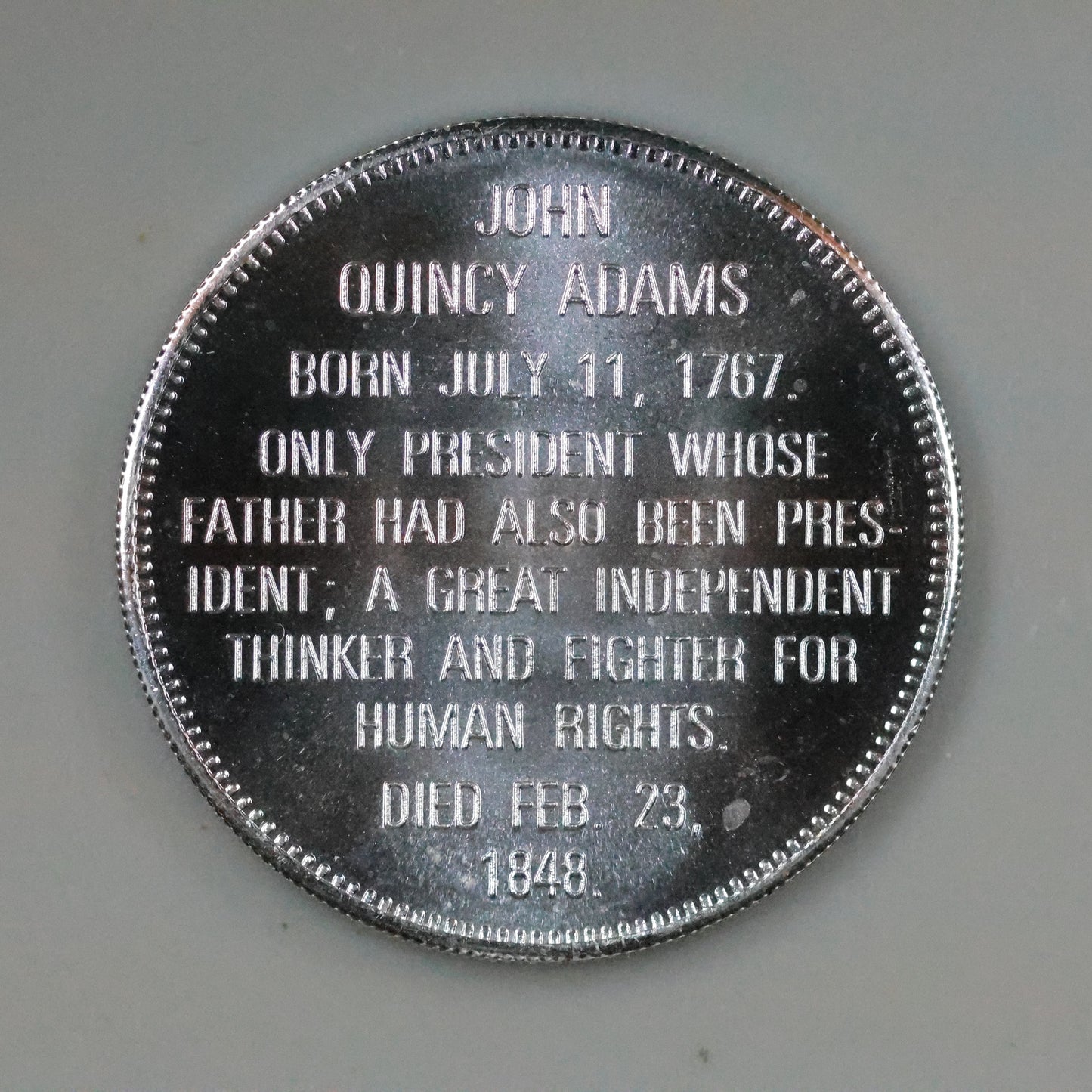 Franklin Mint Presidential Commemorative Sterling Silver Medal - John Quincy Adams