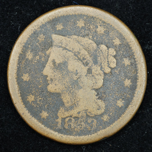 1853  Braided Hair US Large Cent 1C Penny
