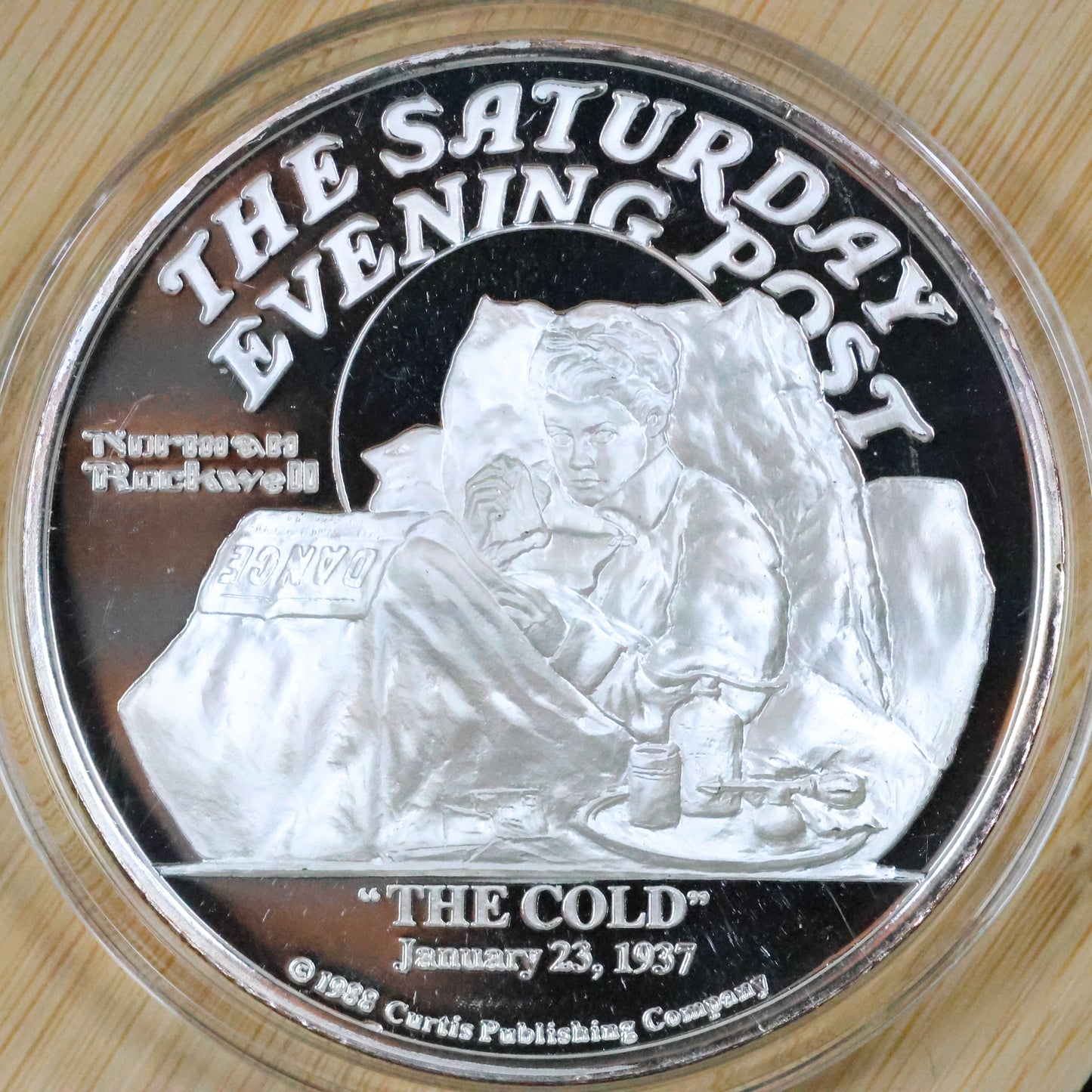 Saturday Evening Post Norman Rockwell "The Cold" 5 oz .999 Fine Silver Round w/ Capsule