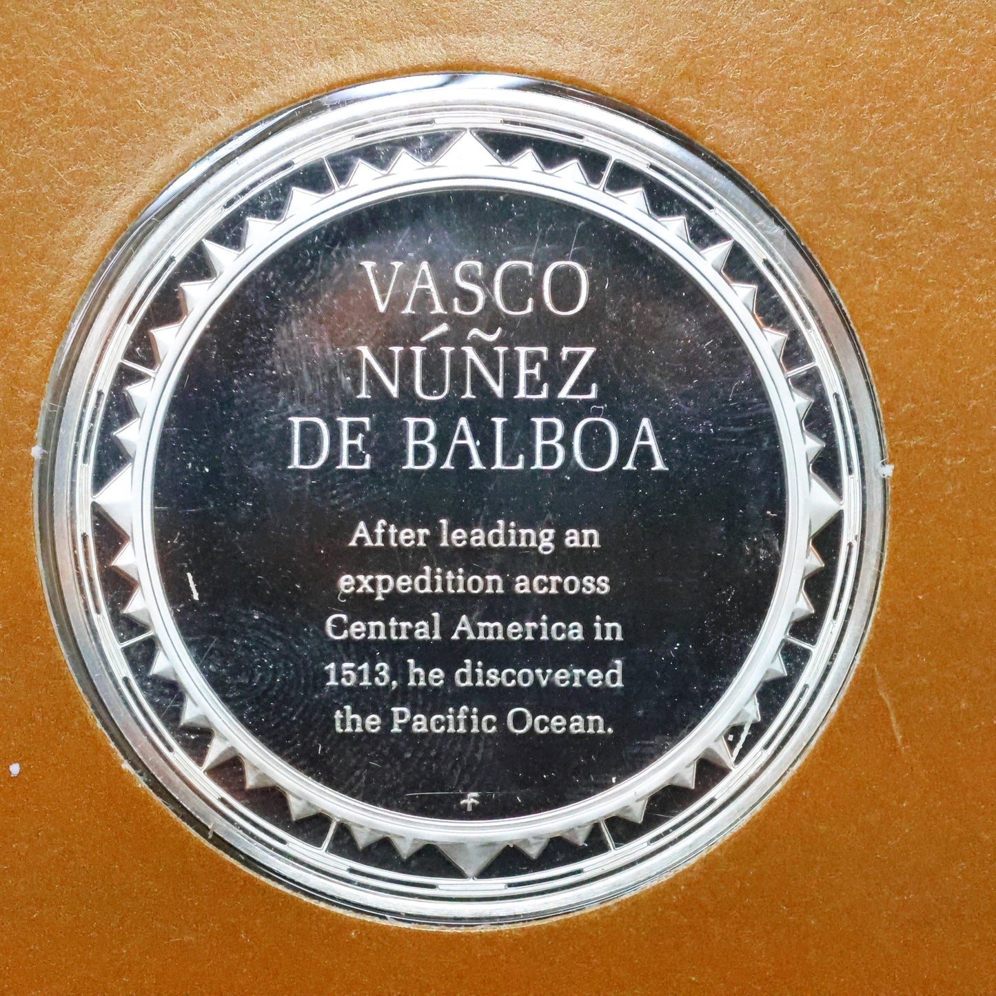 Franklin Mint The Great Explorers STERLING SILVER Art Round - Vasco Nunez De Balboa