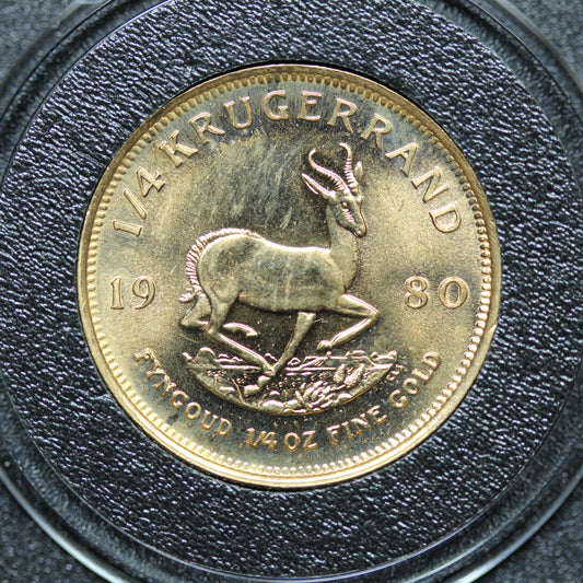 1980 1/4 oz South African Gold Krugerrand Bullion Coin w/ Capsule (#6)