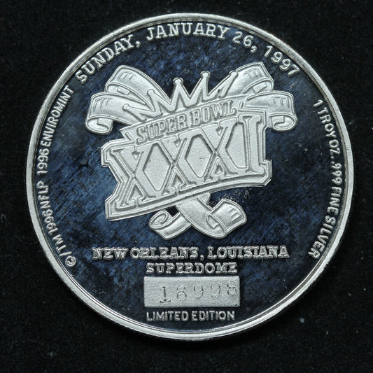 1 oz .999 Fine Silver Round - Super Bowl XXXI 1997 Green Bay Packers Champions