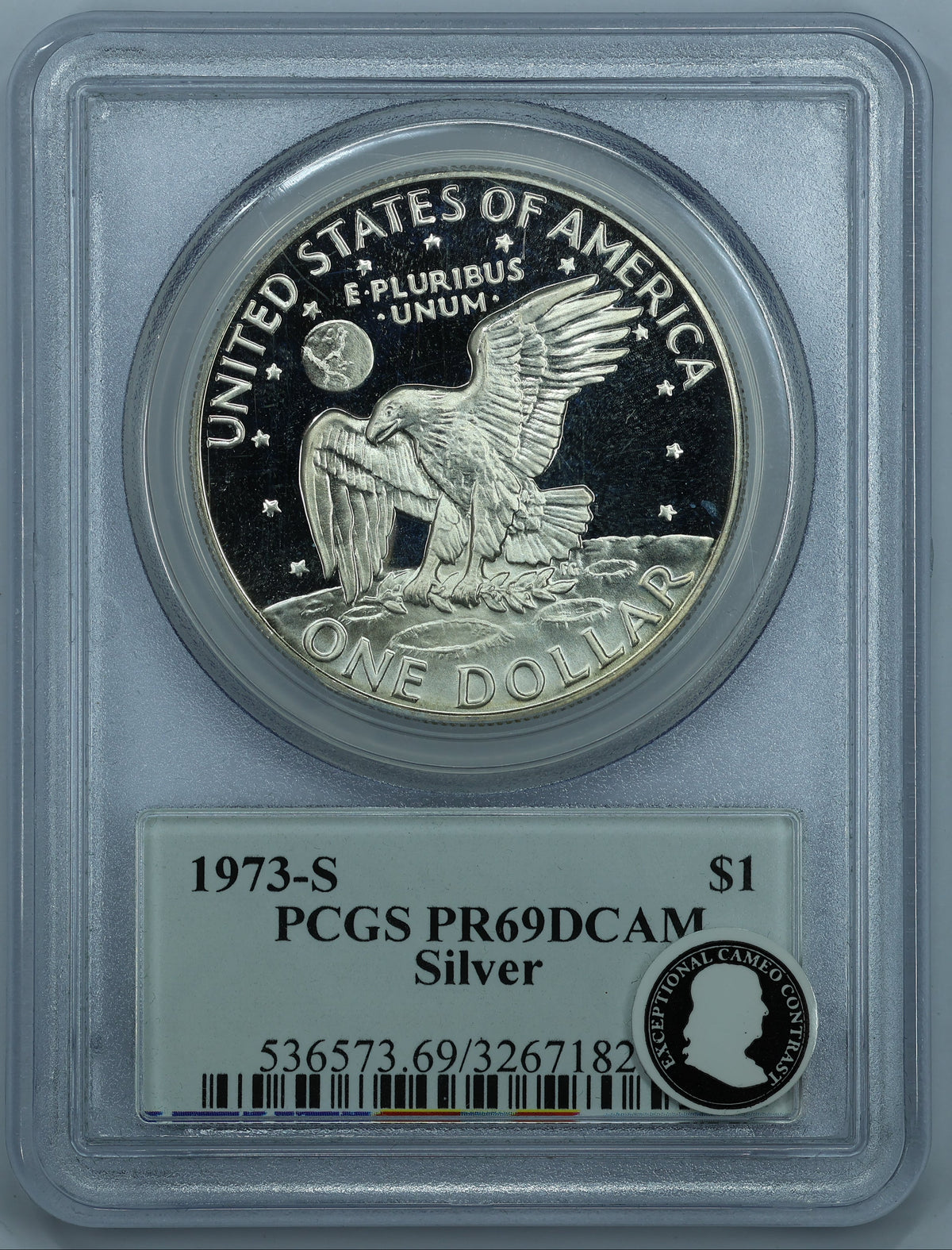 1973 S (San Francisco) Eisenhower Silver Dollar $1 - PCGS MS69 DCAM Miles Standish