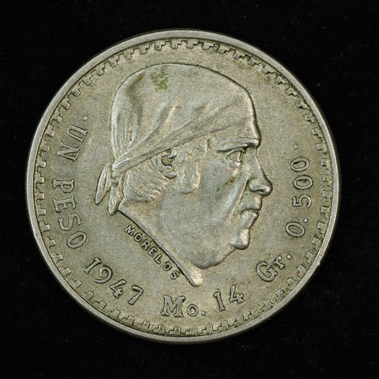 1947 Mexico 1 Peso Silver Coin (.500 purity, 0.225 oz ASW)