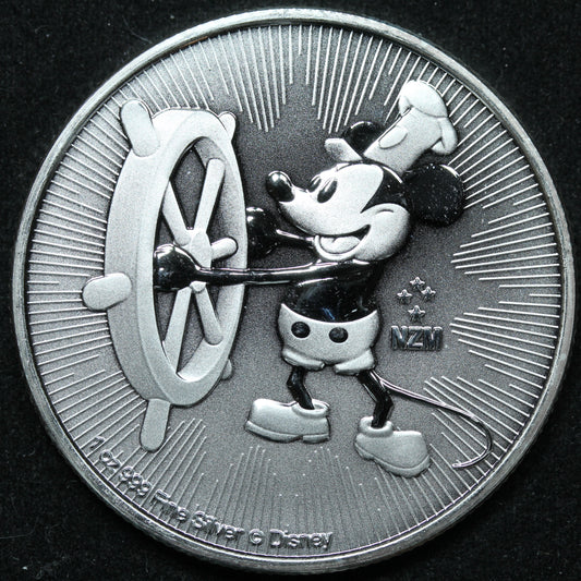 2017 Niue 1 oz Silver $2 Disney Mickey Steamboat Willie Coin w/ Capsule