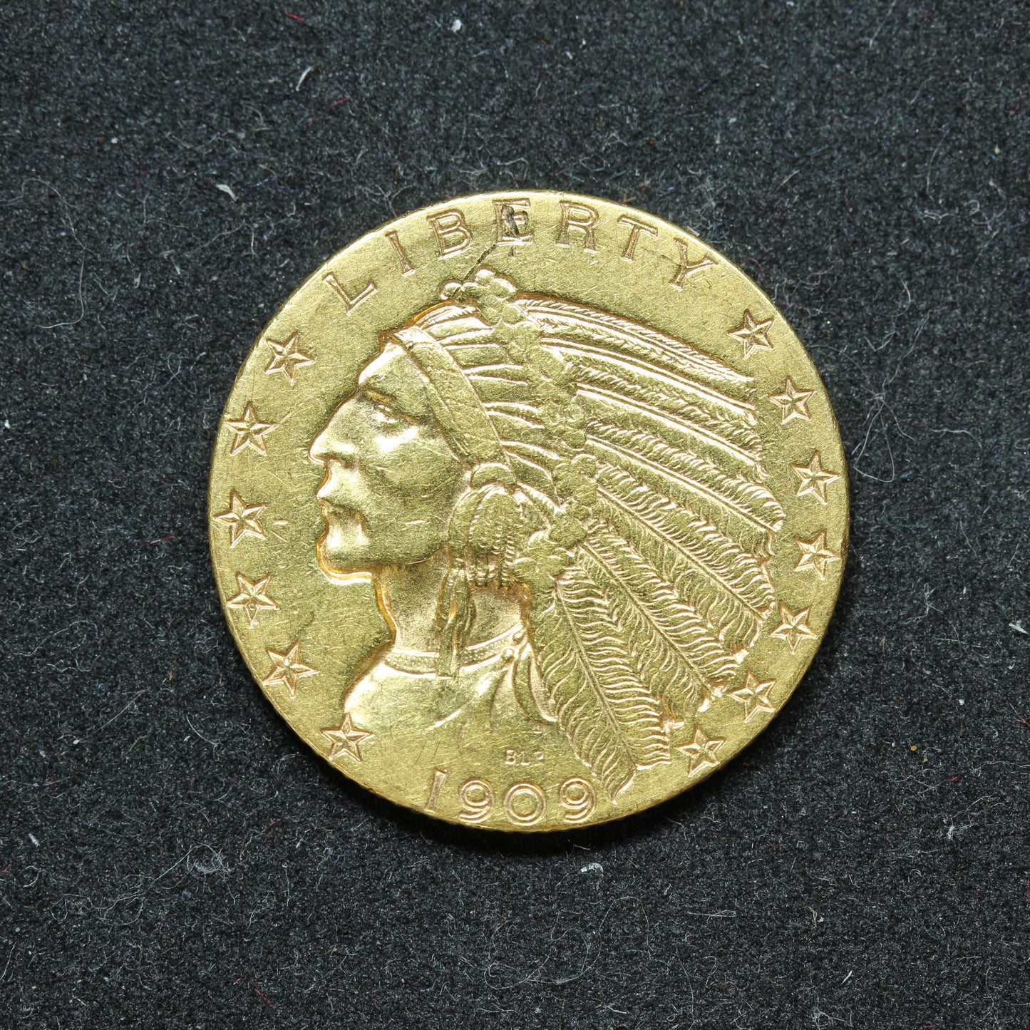 1909 D (Denver) Indian Head $5 Gold Half Eagle - Reverse Scratches