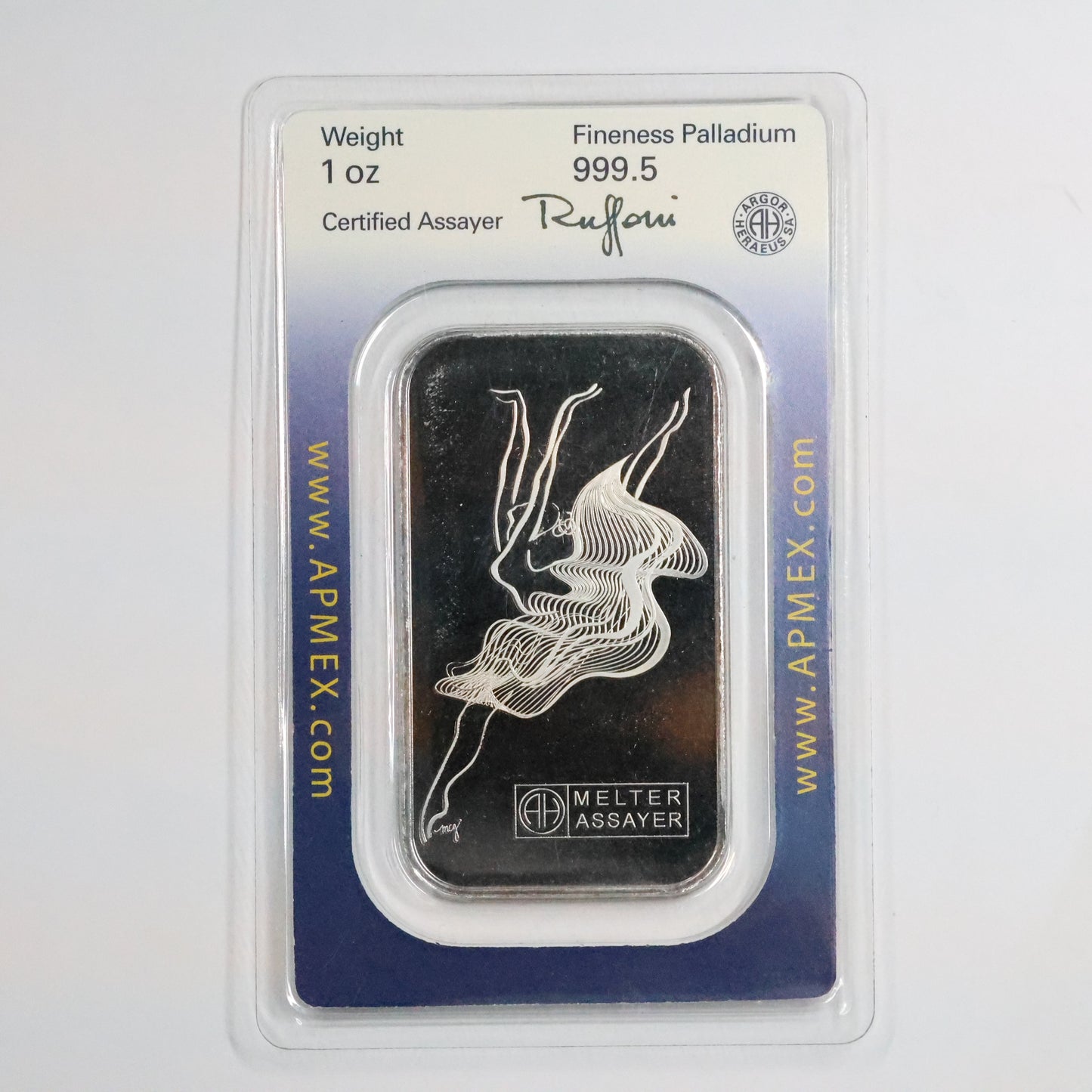 1 oz .9995 Fine Palladium Bar - APMEX - Ballerina in Assay