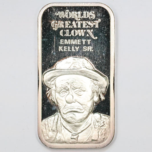 1973 Silver Creations Ltd - Emmett Kelly - 1 oz .999 Fine Silver Bar w/ Box & COA