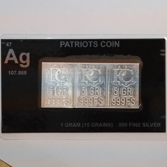 Patriots Coin Silver Bar 15-GRAIN .999 Fine Silver - Sealed/Laminated Card