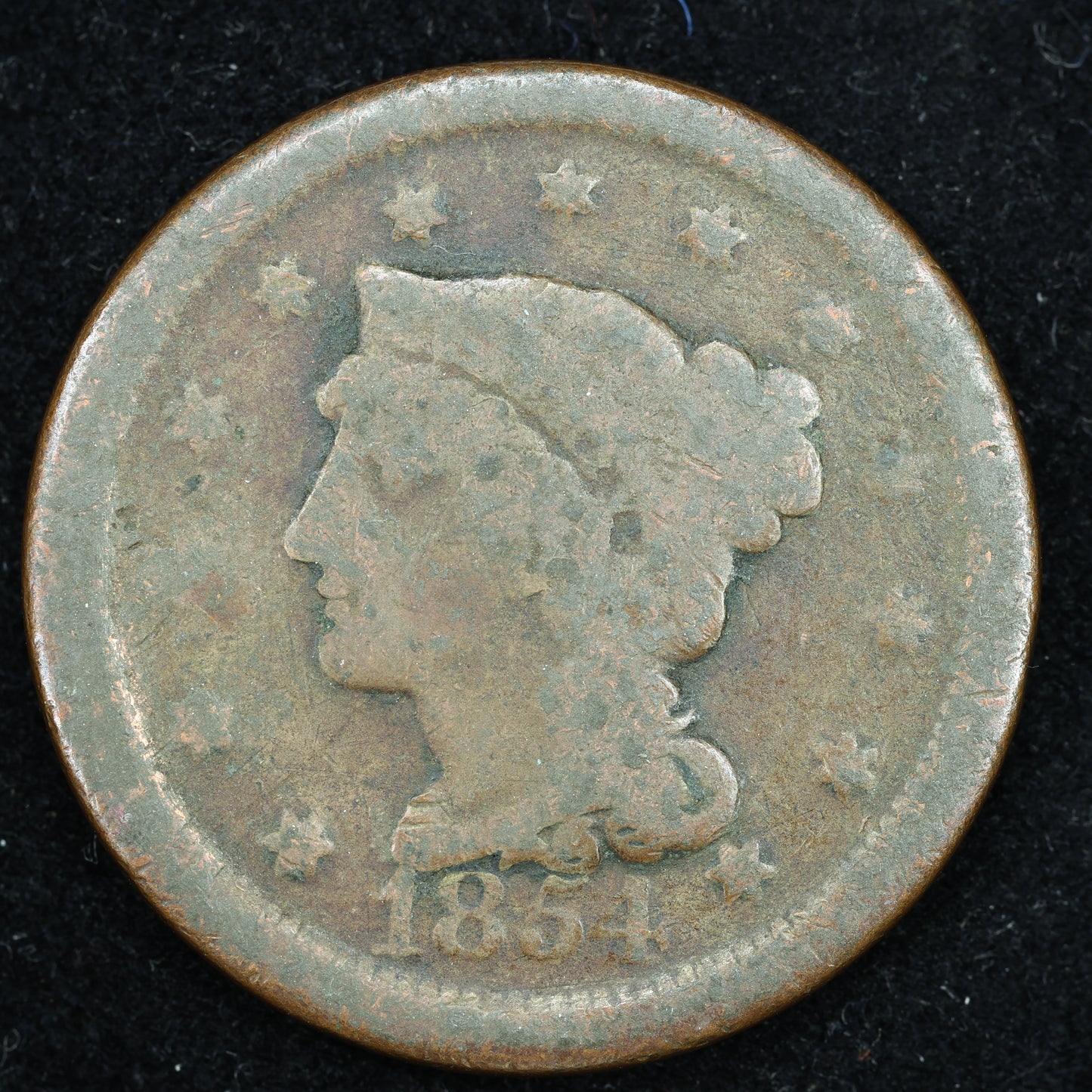 1854  Braided Hair US Large Cent 1C Penny