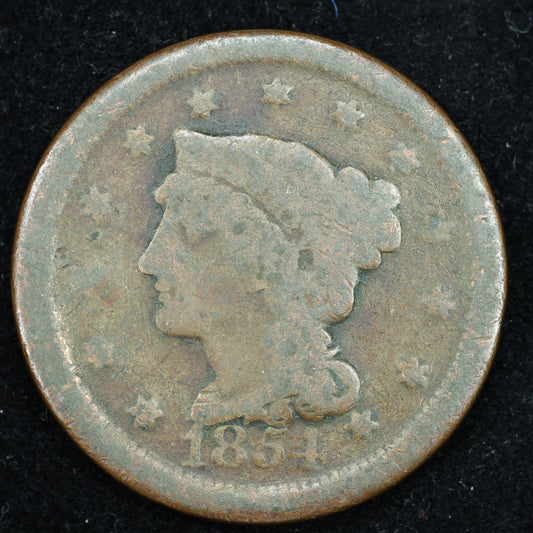 1854  Braided Hair US Large Cent 1C Penny