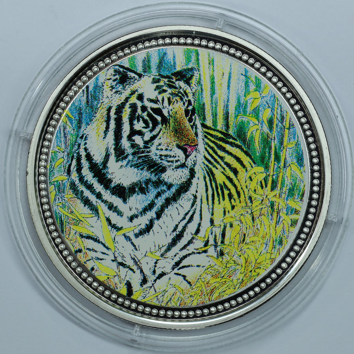 1998 Liberia $20 .999 Fine Silver Coin Year of the Tiger Colorized w/ Capsule