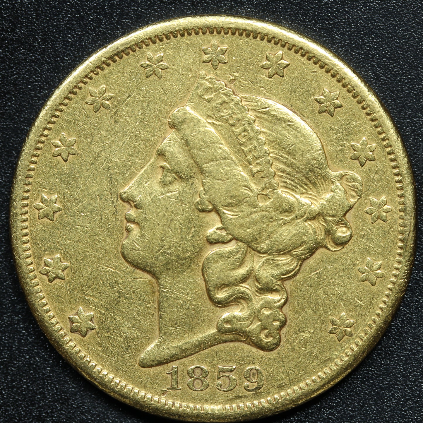 1859 S $20 Gold Liberty Head Double Eagle - San Francisco