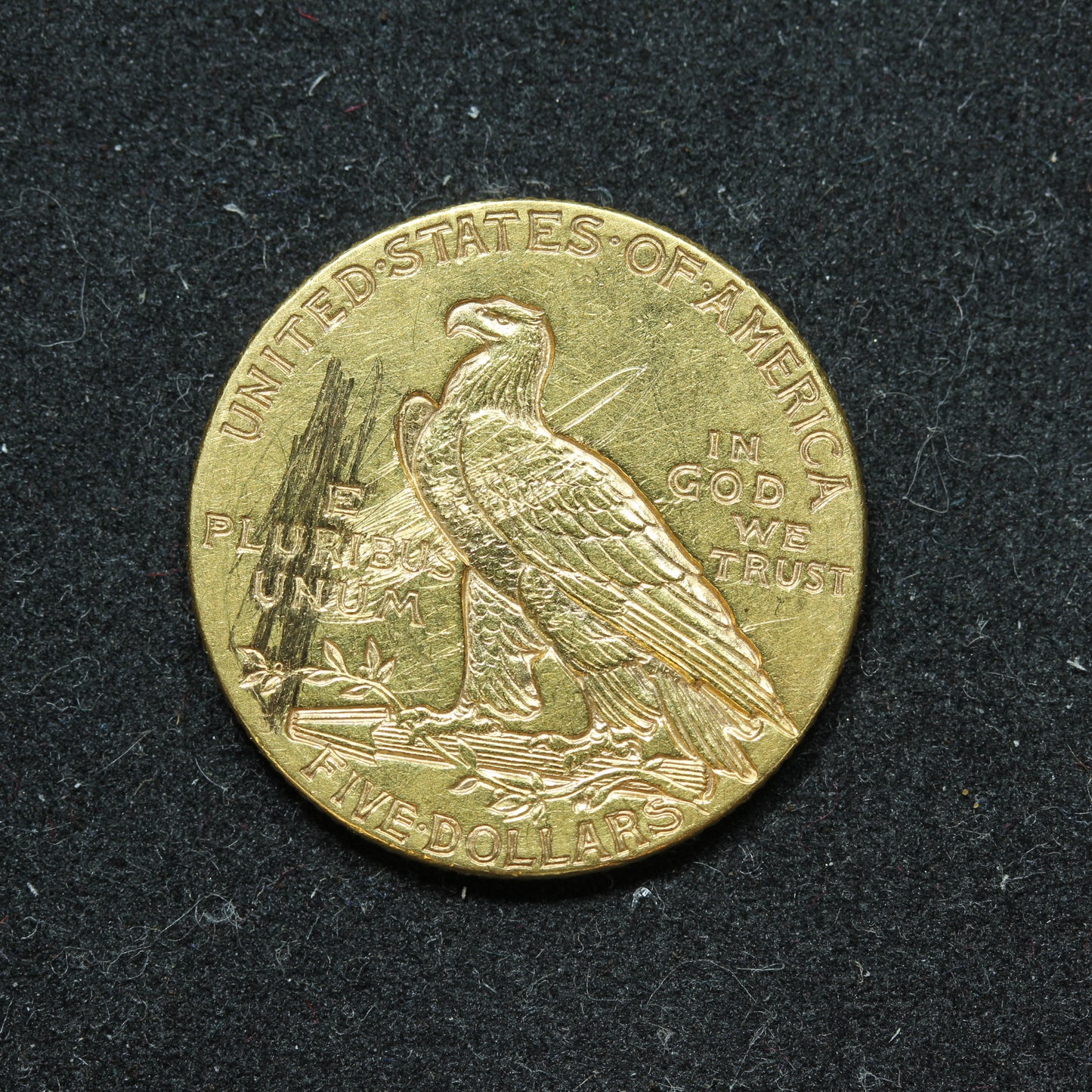 1909 D (Denver) Indian Head $5 Gold Half Eagle - Reverse Scratches
