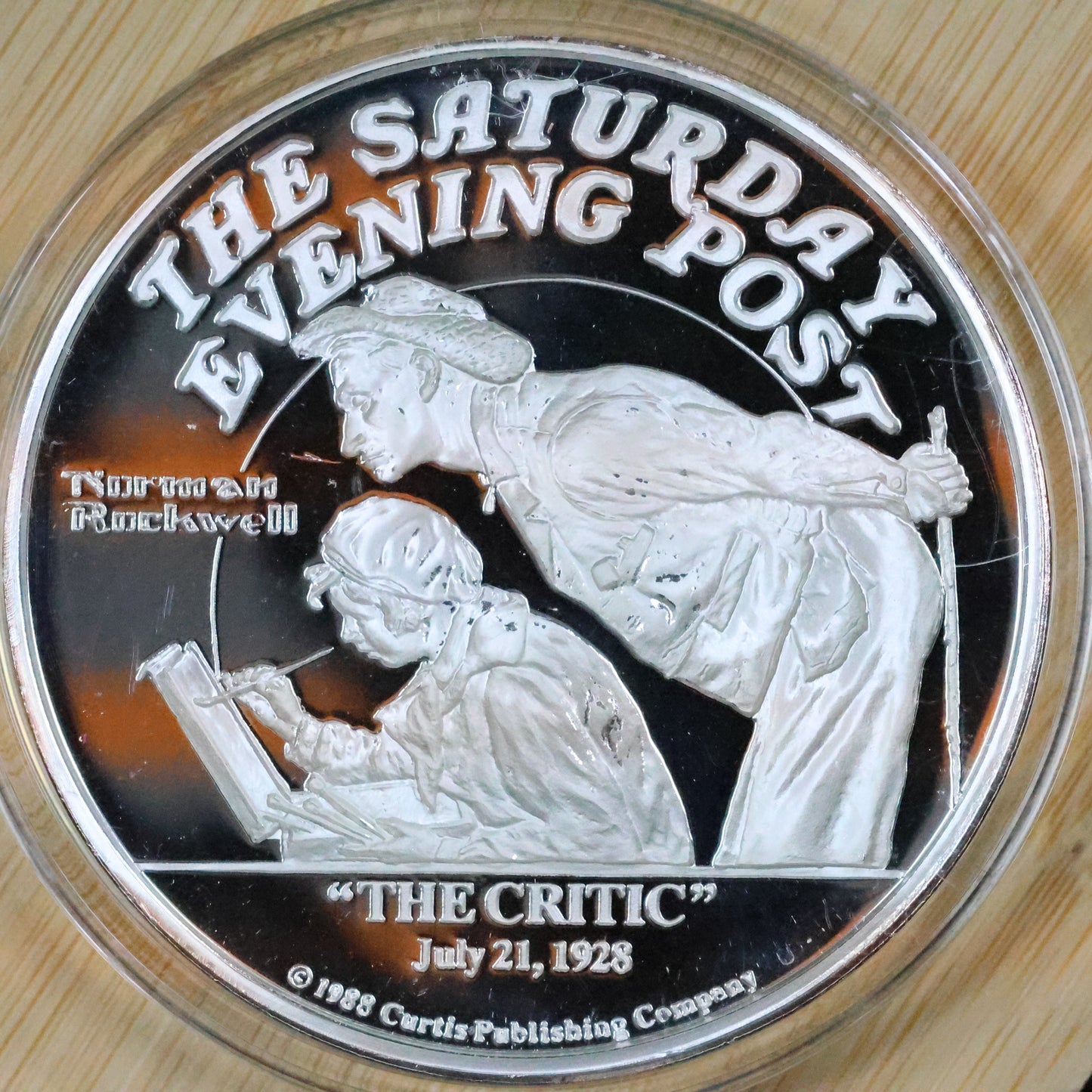 Saturday Evening Post Norman Rockwell "The Critic" 5 oz .999 Fine Silver Round w/ Capsule