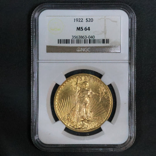 1922 US Gold $20 Liberty Head Double Eagle - NGC MS64