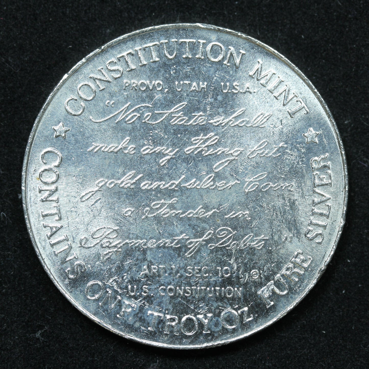 1 oz .999 Fine Silver Round Honest Value Never Fails Constitution Mint
