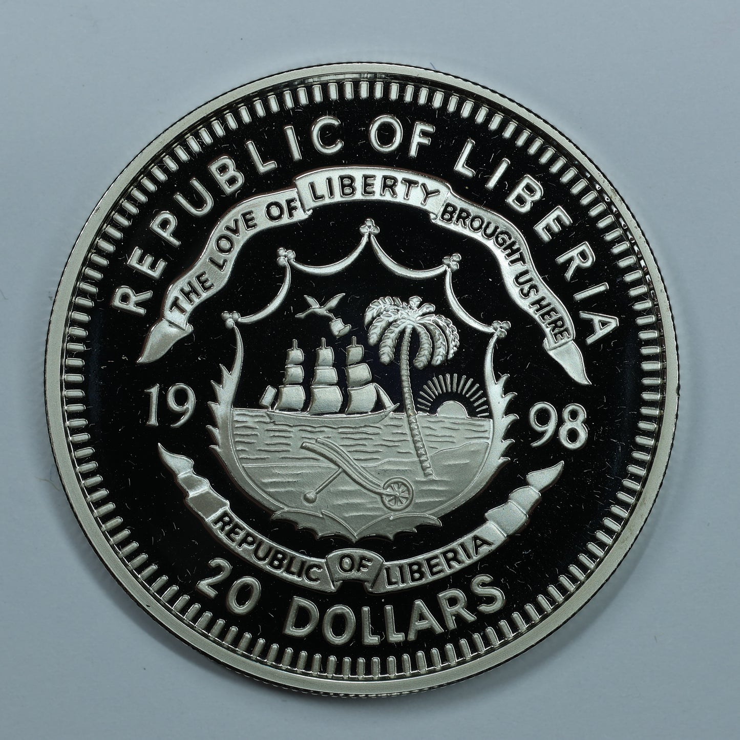 1998 Liberia $20 .999 Fine Silver Coin Year of the Tiger Colorized w/ Capsule