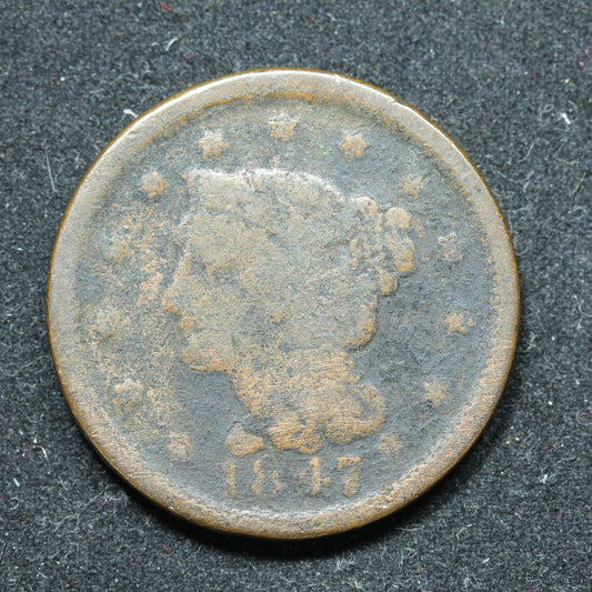 1847 Braided Hair US Large Cent 1C Penny