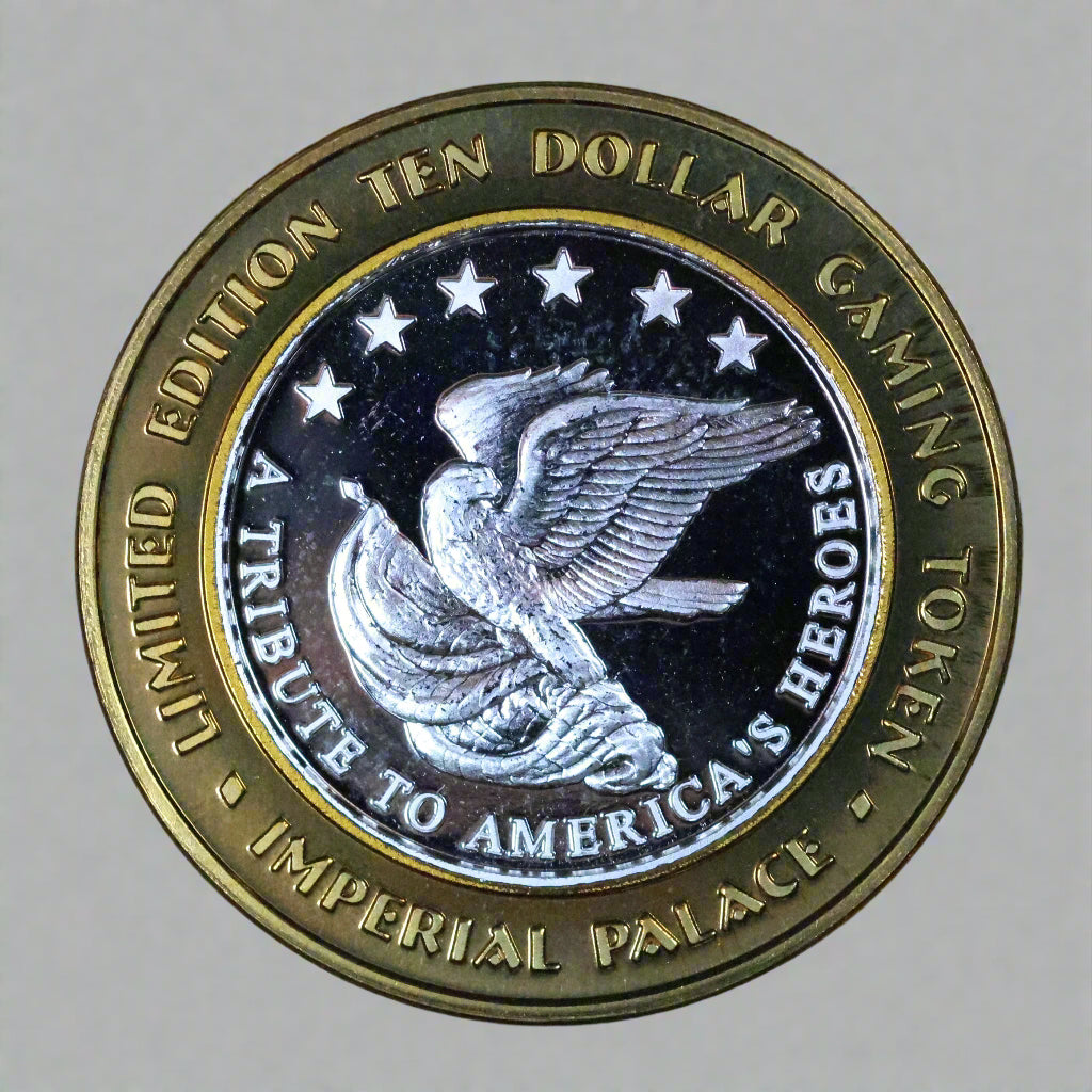 2003 Imperial Palace $10 Gaming Casino Token -  .999 Fine Silver - America's Heroes w/ Capsule