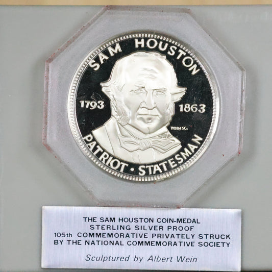 National Comm. Society - Sam Houston Coin-Medal Sterling Silver Proof