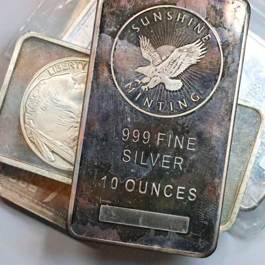 10 Troy Oz Silver Bar .999 Fine Random Design Secondary Market Our Choice