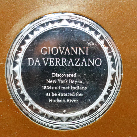 Franklin Mint The Great Explorers STERLING SILVER Art Round - Giovanni Da Verrazano