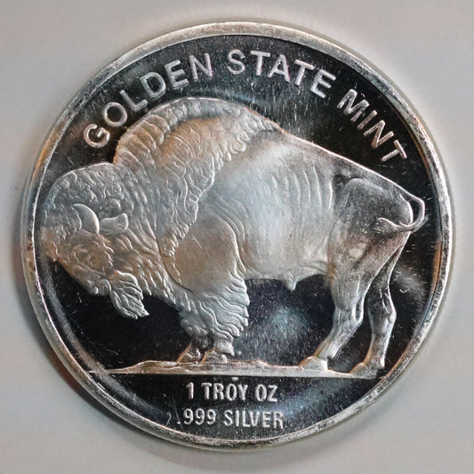 1 oz .999 Fine Silver - Golden State Mint (GSM) Buffalo Round Shiny