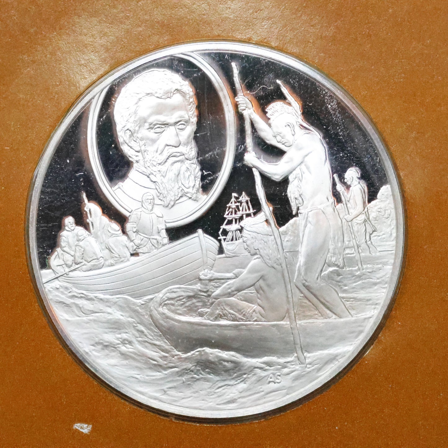Franklin Mint The Great Explorers STERLING SILVER Art Round - Giovanni Da Verrazano