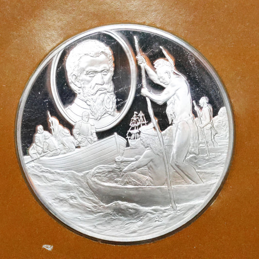 Franklin Mint The Great Explorers STERLING SILVER Art Round - Giovanni Da Verrazano