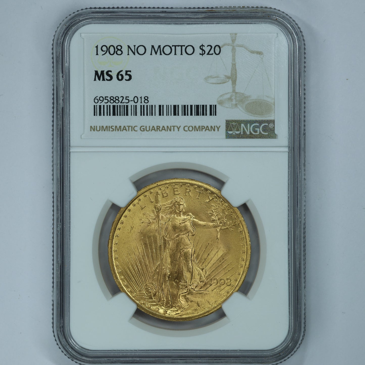 1908 US Gold $20 Liberty Head No Motto Double Eagle - NGC MS 65