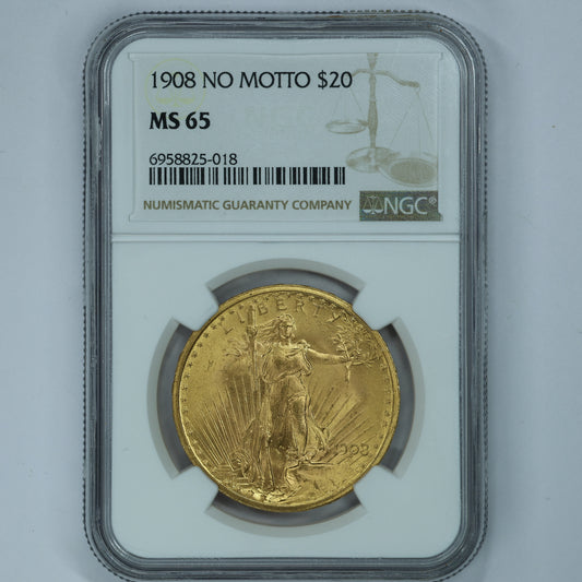 1908 US Gold $20 Liberty Head No Motto Double Eagle - NGC MS 65