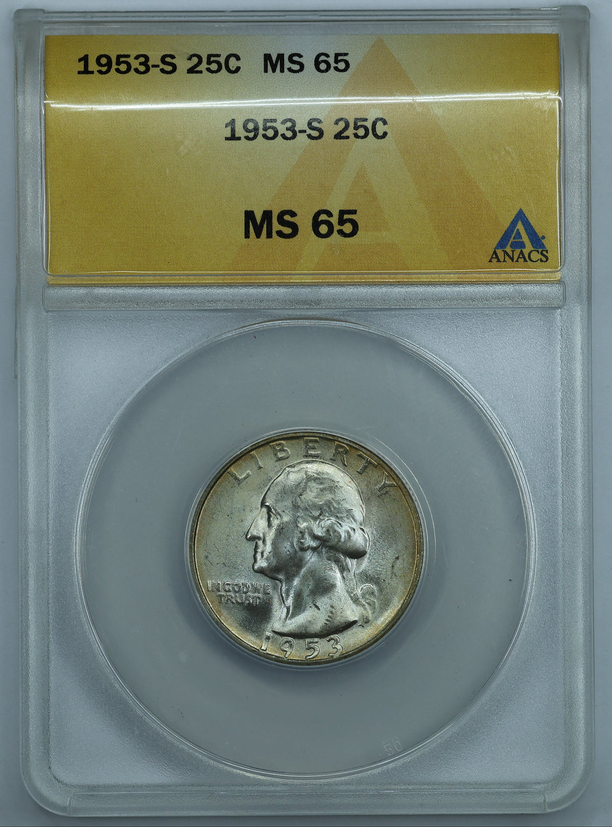 1953 S (San Francisco) Washington Quarter 25c - ANACS MS65