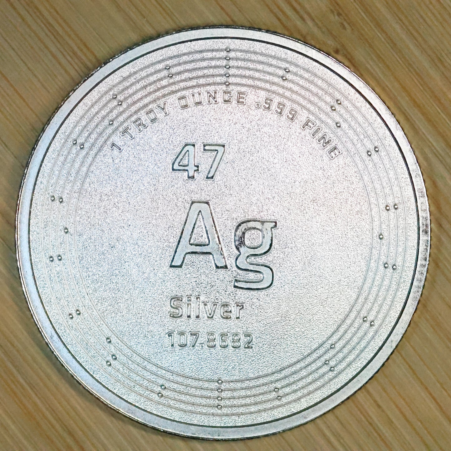 1 oz .999 Fine Silver Elemetal Round Ag Symbol