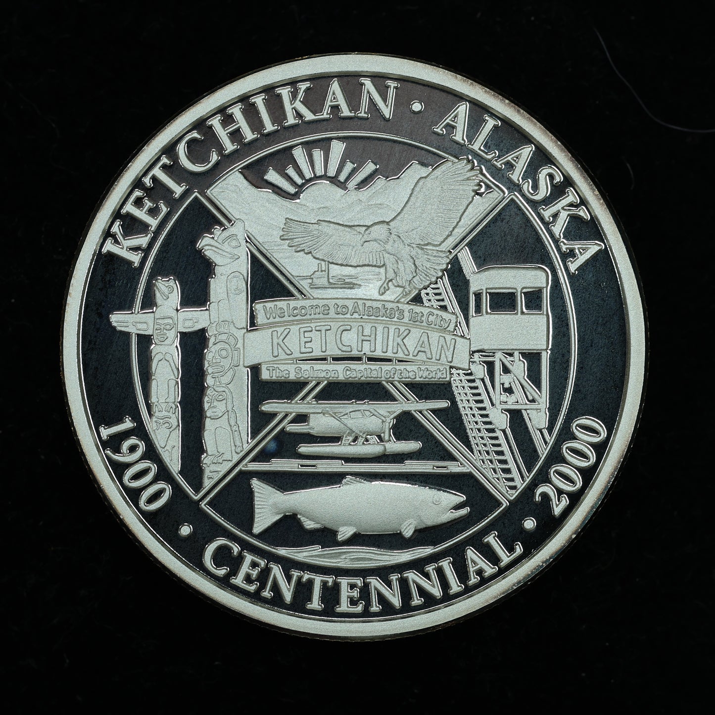 2000 1 oz .999 Fine Silver Ketchikan Alaska 100 Year Centennial Celebration w/ Capsule
