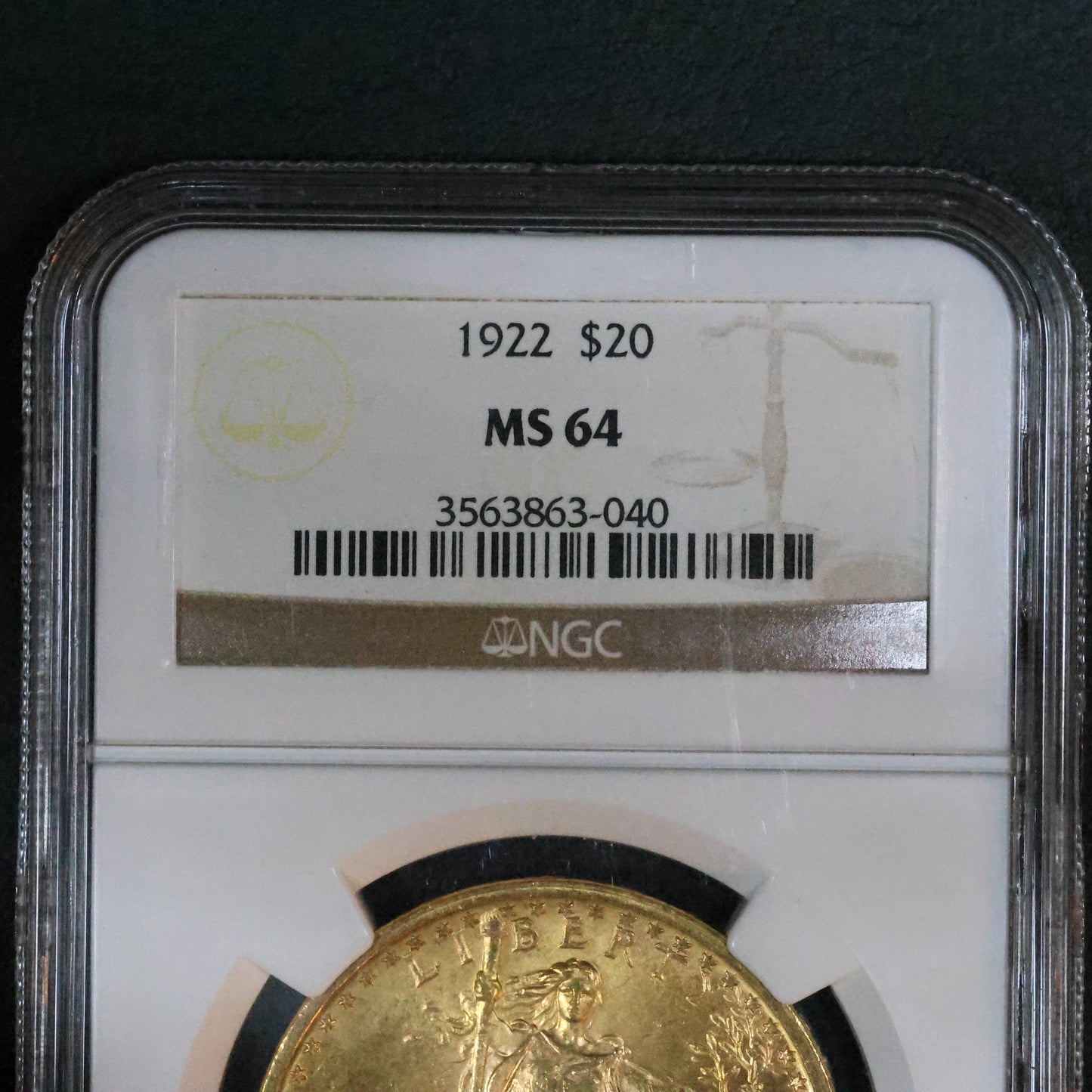 1922 US Gold $20 Liberty Head Double Eagle - NGC MS64