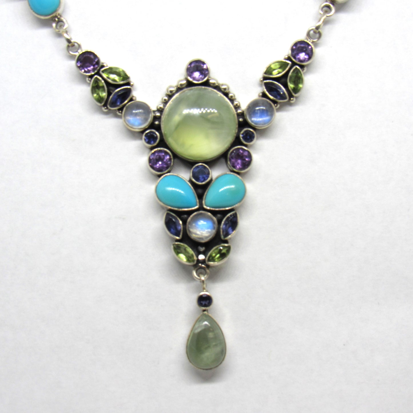 Nicky Butler Sterling 925 Multi Stone Green Chalcedony Turquoise Necklace - 20 in