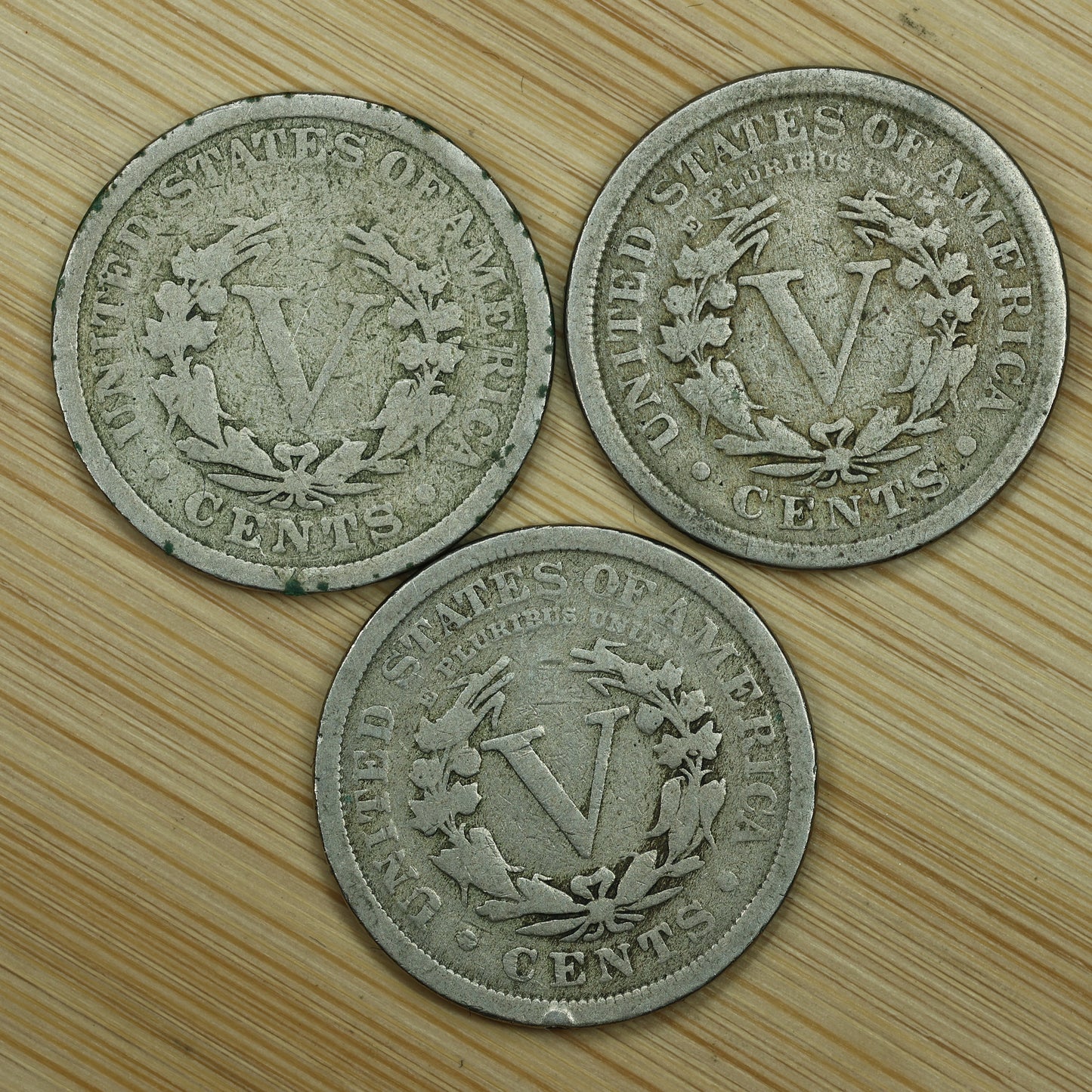 1910, 1911, 1912 5c V Nickel Lot (3 coins)