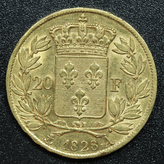 1828 A French Gold 20 Francs CHARLES X - KM# 726.1