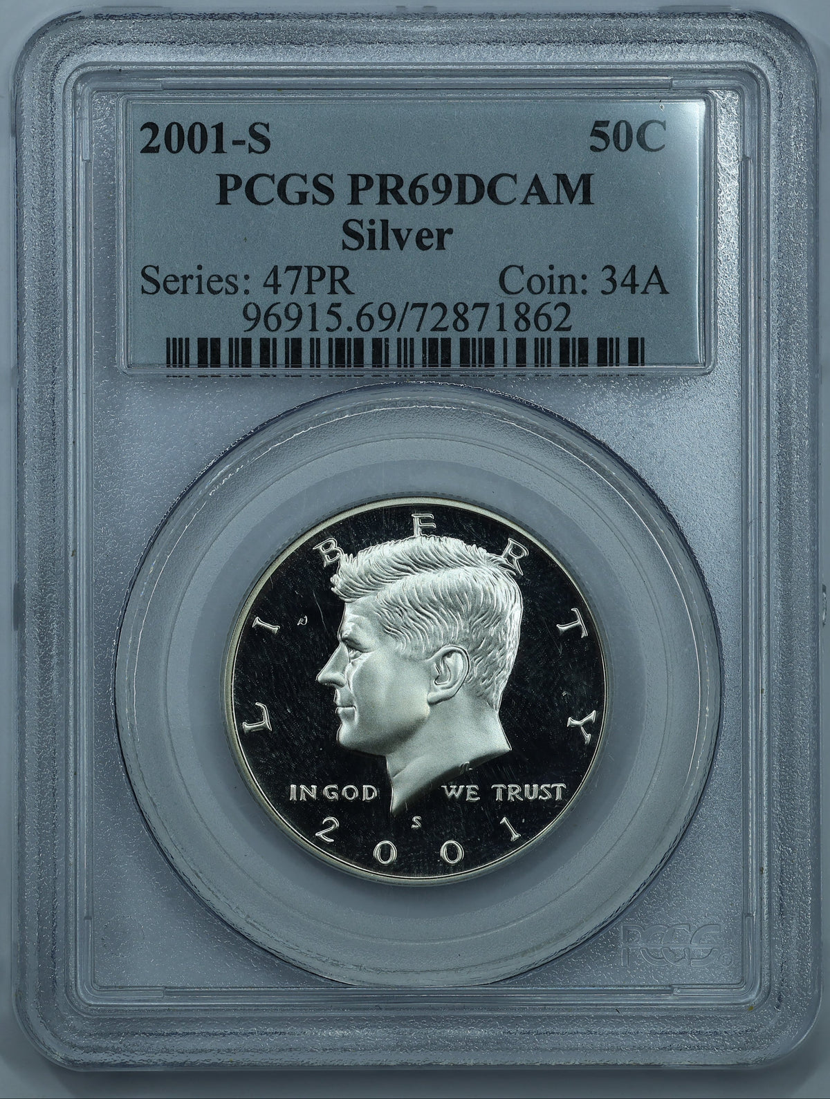 2001 S (San Francisco) Kennedy Half Dollar Silver 50c - PCGS PR69 DCAM