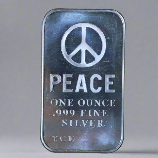 1 oz .999 Fine Silver YCE Yonkers Mint Art Bar - Peace Sign w/ Plastic