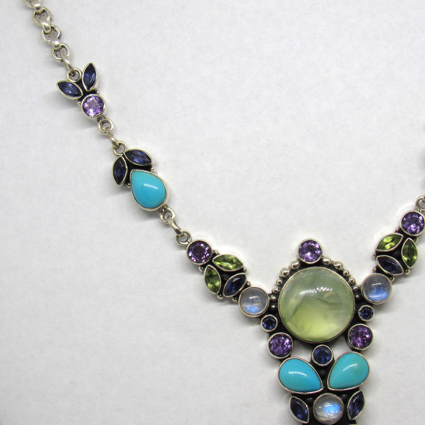 Nicky Butler Sterling 925 Multi Stone Green Chalcedony Turquoise Necklace - 20 in