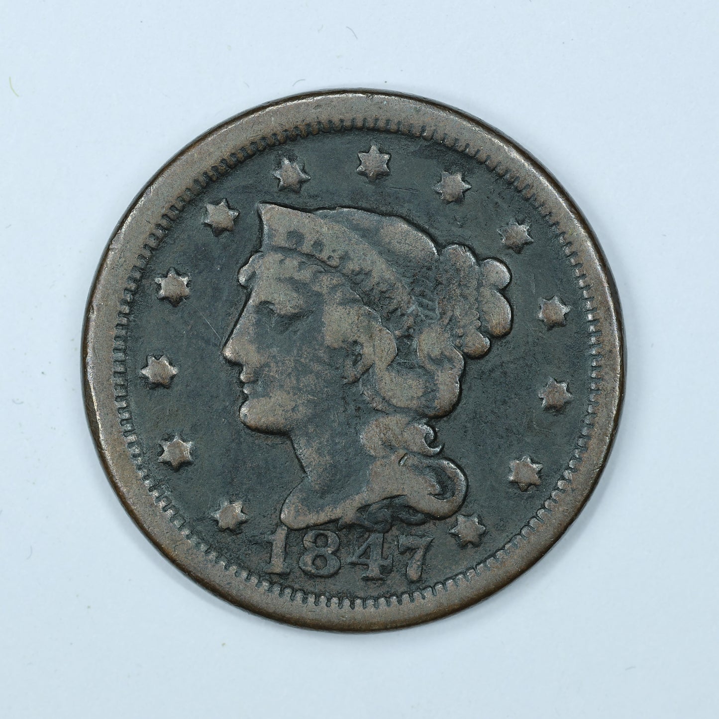 1847 Braided Hair US Large Cent 1C Penny