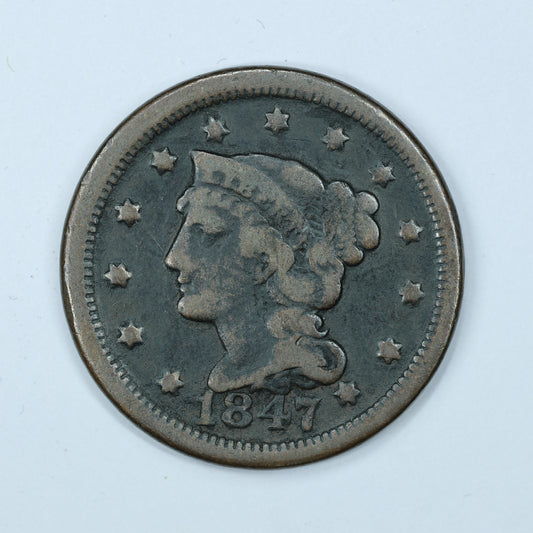 1847 Braided Hair US Large Cent 1C Penny
