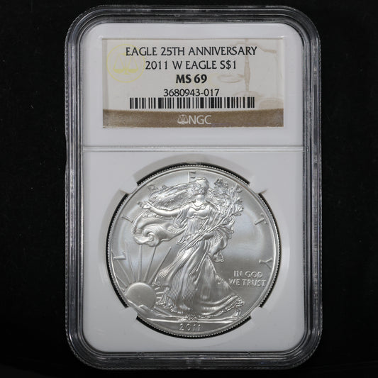 2011 W American Silver Eagle $1 .999 Fine Silver - NGC MS 69 25th Anniv.
