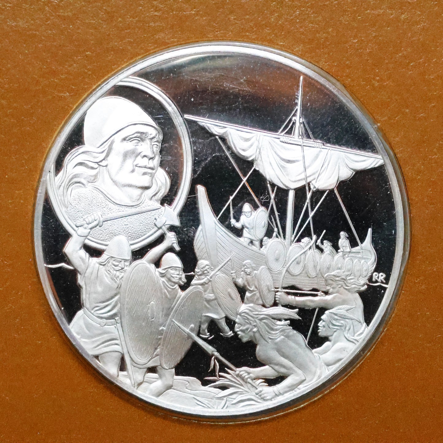 Franklin Mint The Great Explorers STERLING SILVER Art Round - Leif Erikson