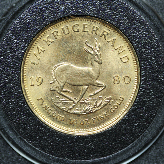 1980 1/4 oz South African Gold Krugerrand Bullion Coin w/ Capsule (#11)